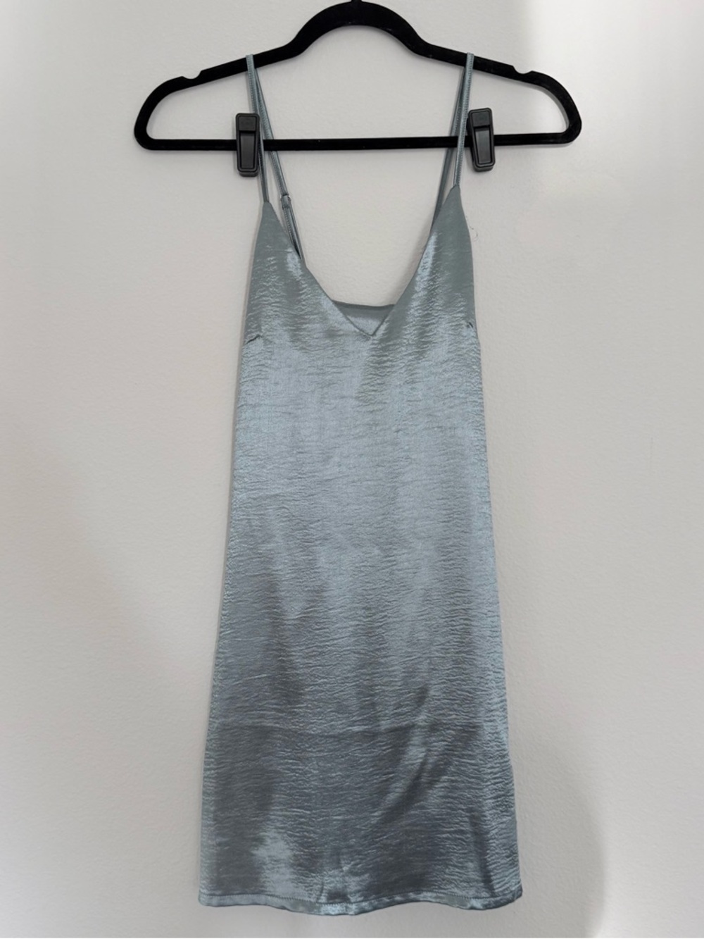 Missguided Satin Slip Mini Dress in Pale Blue